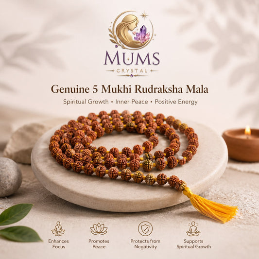 Natural 5 Mukhi Rudraksha Mala (Lab Tested) | Authentic Rudraksha | Mums Crystal