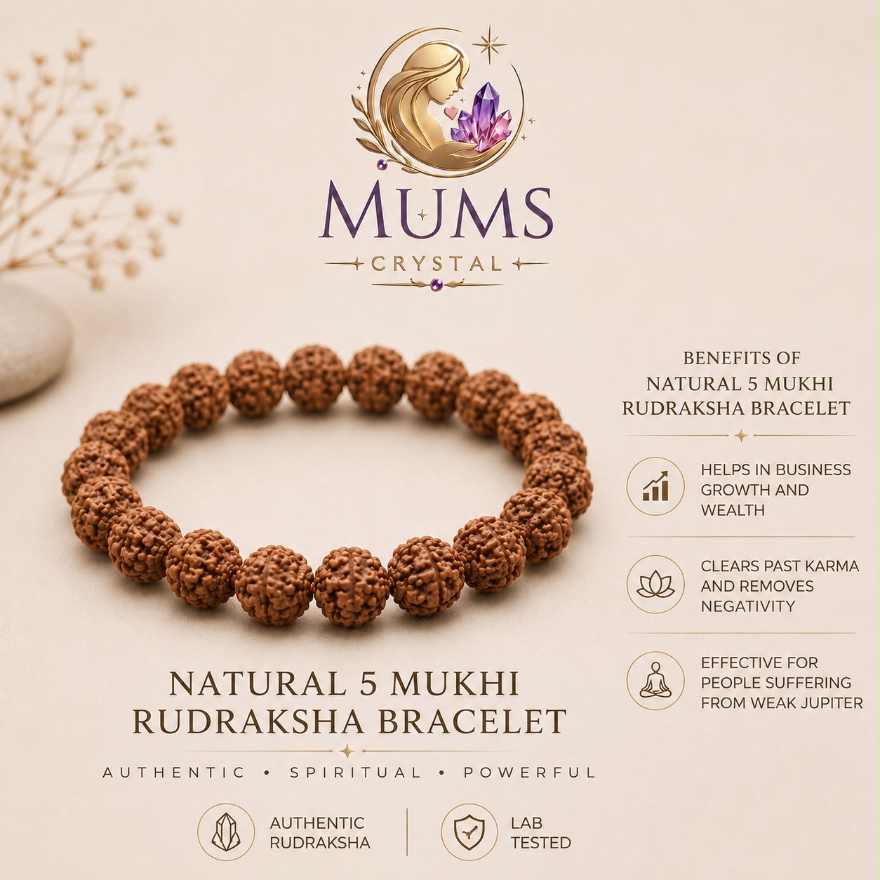 Natural 5 Mukhi Rudraksha Bracelet