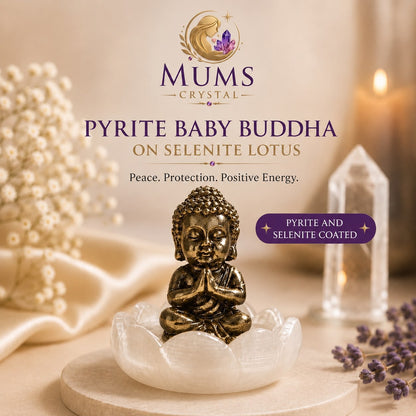 Pyrite Baby Buddha on Selenite Lotus