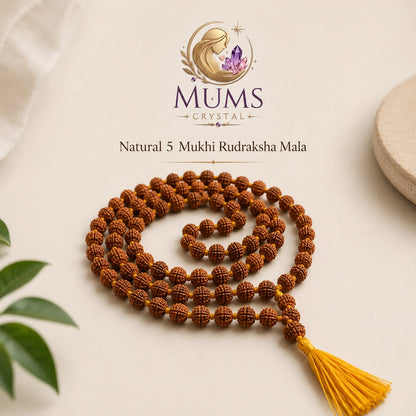 Natural 5 Mukhi Rudraksha Mala (Lab Tested) | Authentic Rudraksha | Mums Crystal