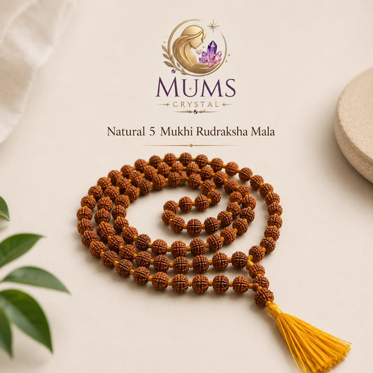 Natural 5 Mukhi Rudraksha Mala (Lab Tested) | Authentic Rudraksha | Mums Crystal