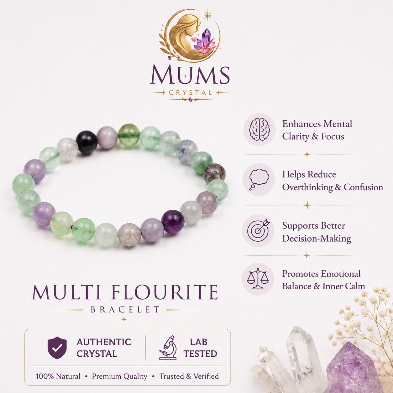Natural Multi Fluorite Bracelet for Focus & Clarity | Mums Crystal