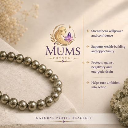 Natural Pyrite 8mm Bracelet | Genuine Pyrite Bracelet | Mums Crystal