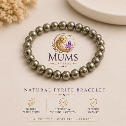Natural Pyrite 8mm Bracelet | Genuine Pyrite Bracelet | Mums Crystal