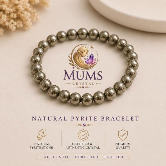 Natural Pyrite 8mm Bracelet | Genuine Pyrite Bracelet | Mums Crystal